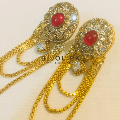 CZ & Ruby Dangle Earrings for women in Pakistan