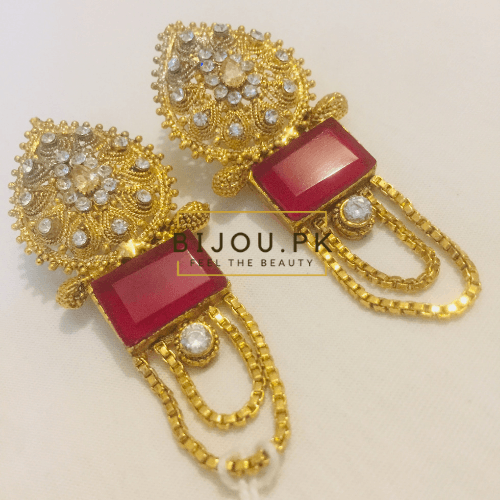 Dim Gold Dropping Ruby Earrings for women in Pakistan