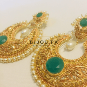 Pearls & Emerald Golden Earrings for women in Pakistan