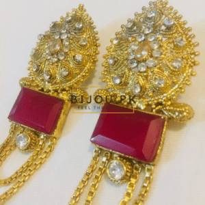 Dim Gold Dropping Ruby Earrings for women in Pakistan