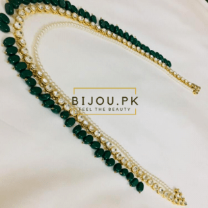 Dual-string Kundan Pearl Emerald Mala